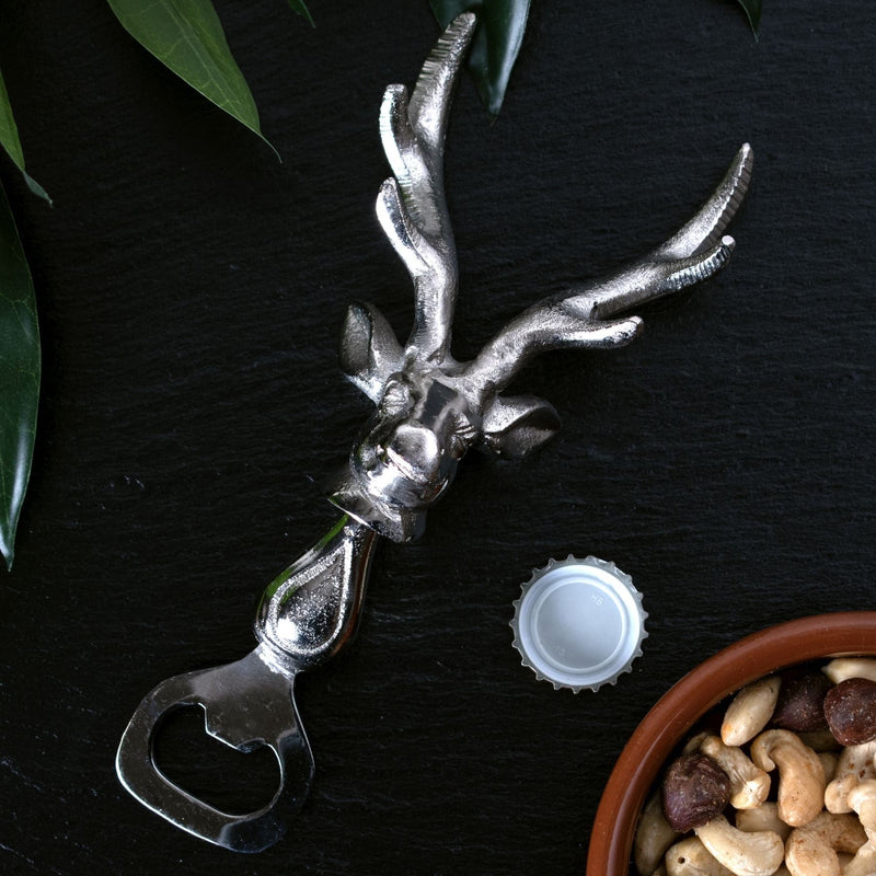 Silver Nickel Stag Head Detail Bottle Opener