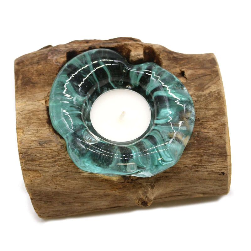 Molton Glass Candle Single Holder on Wood