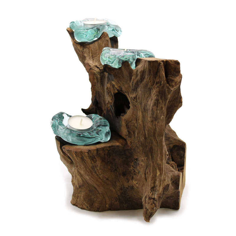 Molton Glass Triple Candle Holder on Wood