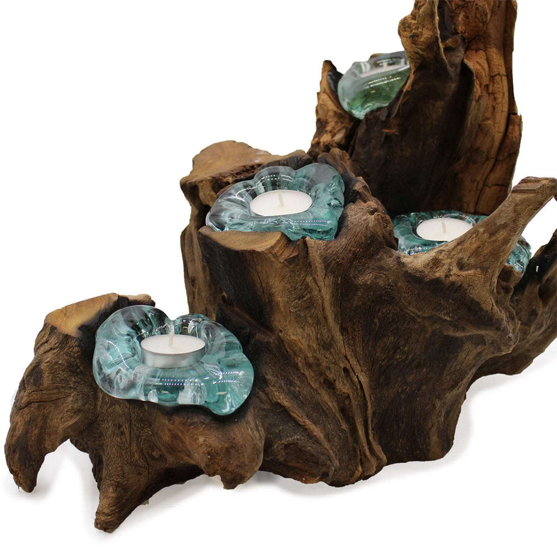 Molton Glass Five Candle Holder on Wood